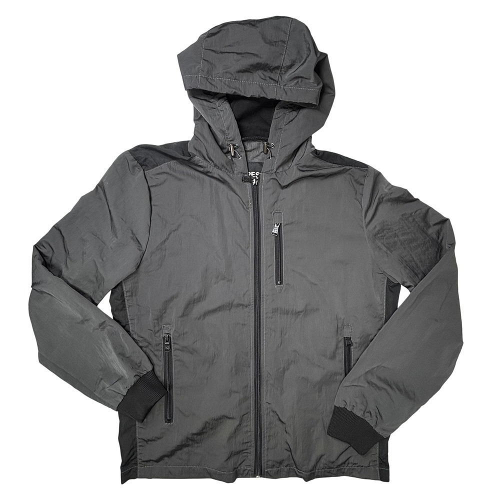Express Jacket Mens Medium Gray Hooded Lightweight Button Full Zip Coat Winter